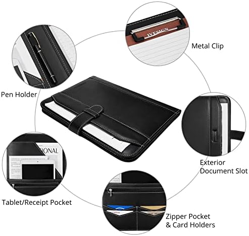 Leather Portfolio Notebook with Folder，Storage Clipboard with Cover for Legal Pad Holder Letter Size A4 Writing Pad for Business School Office Resume Conference Notepad Clip Boards(Black) - Image 5