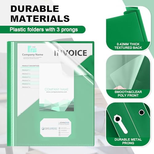 Teling 48 Pcs Presentation Folders with 3 Prong, Green Report Binder - Image 3