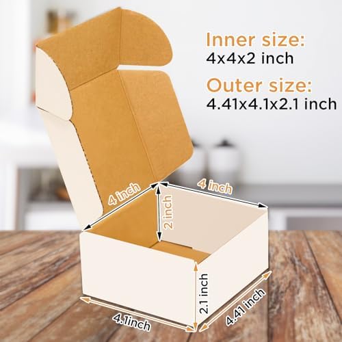 50 pack Small Shipping Box,4x4x2'',Corrugated Mailer,Cardboard Box, White - Image 2