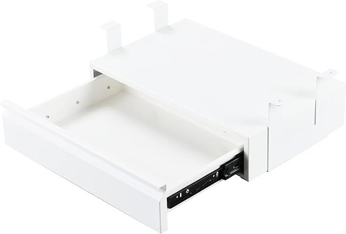 Under Desk Drawer 18”, Under Workbench Tool Storage Hanging Drawers | White Tall, Under Counter Shelf Pencil Drawer, Slide Pull Out Shop Drawer Base, Under Desk Lip with Crossbar Storage Drawer by OSteedWares