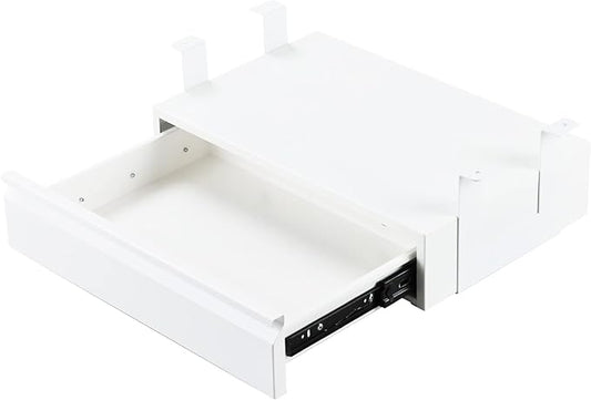 Under Desk Drawer 18”, Under Workbench Tool Storage Hanging Drawers | White Tall, Under Counter Shelf Pencil Drawer, Slide Pull Out Shop Drawer Base, Under Desk Lip with Crossbar Storage Drawer by OSteedWares