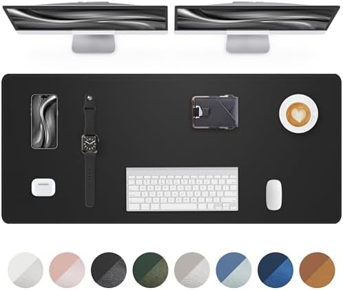 AFIING Leather Desk Protector, 55"x17" - Premium Mat, Large Mouse Pad, Non-Slip Blotter, Waterproof Writing Pad for Office and Home (Black) by AFIING
