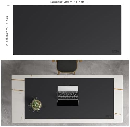 Cacoy 51" x 24" Leather Desk Mat Protector, Waterproof Desk Blotters, Black - Image 3