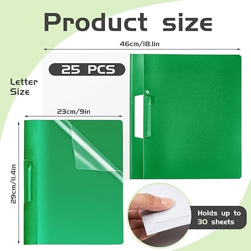 Maitys 25 Pack Clear Report Covers with Clip, Green - Image 3