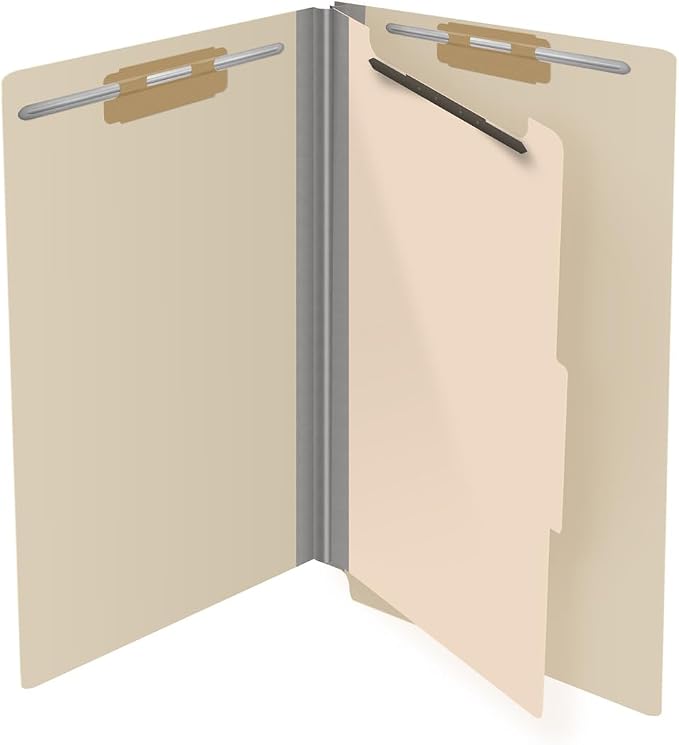 Ecom Folders Top Tab Pressboard Classification Folders | Legal Size 18 Pt Stock with 1 Divider | 2/5 Cut ROC Tab for Medical & Office Filing | 4 Filing Sections | Manila, Box of 10 - Image 4