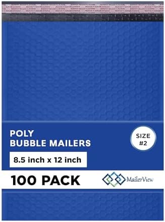 Royal Blue Bubble Mailers 8.5x12 Poly Padded Envelopes #2, 100 Pack by MAILERVIEW