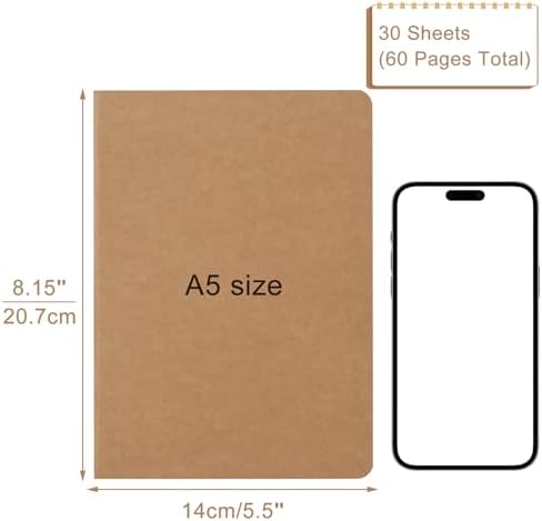 ZCZN 5 Pack A5 Kraft Notebooks Bulk, 8.15x5.5 Inches Lined Paper Journaling Notebooks, Notebooks for Work, Composition Notebooks for School, Journal Notebooks for Office, 60 Pages - Image 2