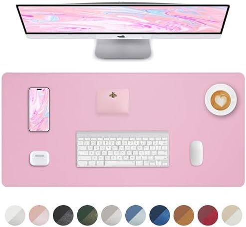 Pink Desk Mat, PU Leather Desk pad Large Mouse Pad, Non-Slip Desk Pad, Waterproof Desk Blotter Mat, Desk Cover Mat for Office and Home (31.5" x 15.7") by AFIING