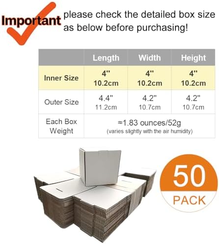 50 Pack 4x4x4'' Small Shipping Boxes, Corrugated Cardboard Mailers for Business, White (LM444) - Image 2
