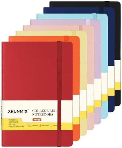 XRUNMIX 8 Packs Lined Notebook for Work, Journals for Writing, A5 Size (5.5" x 8.3"), 100gsm Thick Paper, Lined 160 Pages, Hardcover Classic Notebook for Journaling & Note-Taking- 8 Assorted Color by XrunmixOffice