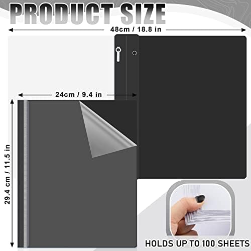 Teling 48 Pcs Clear Front Report Covers with 3 Prong Fasteners, Black - Image 2
