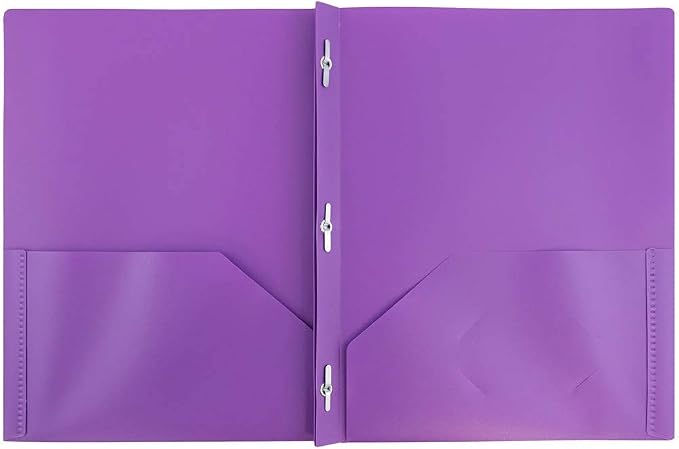 JAM PAPER Plastic Color POP Folders - 2 Pocket Durable Folders with Metal Prongs Fastener Clasps - Purple - 6/Pack - Image 2