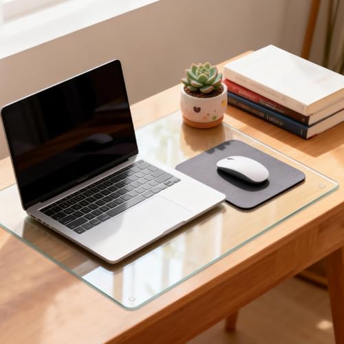 VASUHOME 24" x 18" Clear Tempered Glass Desk Mat - Multi-Functional Desk Pad for Keyboard and Monitor Protection, Dry Erase Surface, Ideal Table Top Protector for Home & Office by VASUHOME