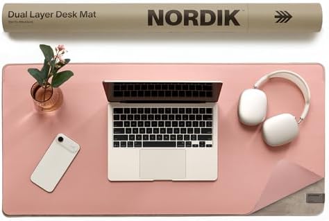 Nordik Felt and Leather Desk Mat - Dual Layer Desert Blush 35 x 17 in by NordikByDesign