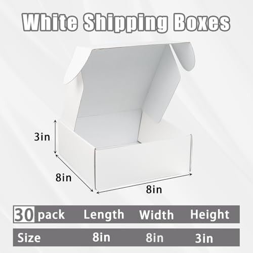 FORBFAN 8x8x3 Shipping Boxes, 30 Pack White Mailer Boxes for Small Business, Medium Corrugated Cardboard Boxes for Mailing & Shipping - Image 2