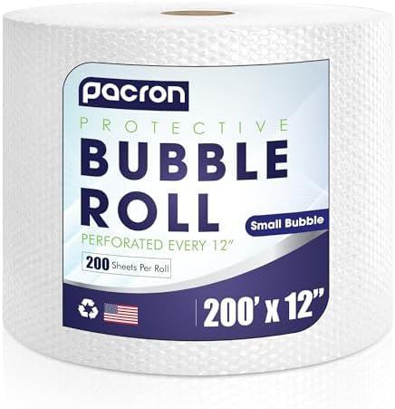 Bubble Roll Wrap 12" x 200', 1-Pack 3/16" Perforated Small Cushioning by Pacron