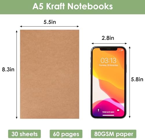 LABUK 100 Pack Lined Kraft Notebooks, A5 Journals Bulk, 8.3x5.5 Notebook Bulk for Traveler Journal, Students Gift School Office Supplies (30 Sheets/60 Pages) - Image 2