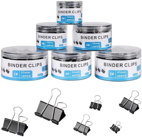 EFOK 208 PCS Binder Clips Paper Clamps Assorted Sizes Black Metal Bulk Clip by EFOK