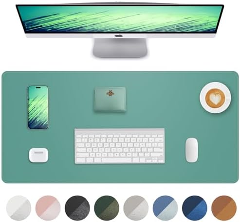 Leather Desk Pad Protector, Mouse Pad, Office Mat, Non-Slip PU Leather Blotter, Laptop Desk Pad, Waterproof Writing Pad for Office and Home (Light Green, 31.5" x 15.7") by AFIING