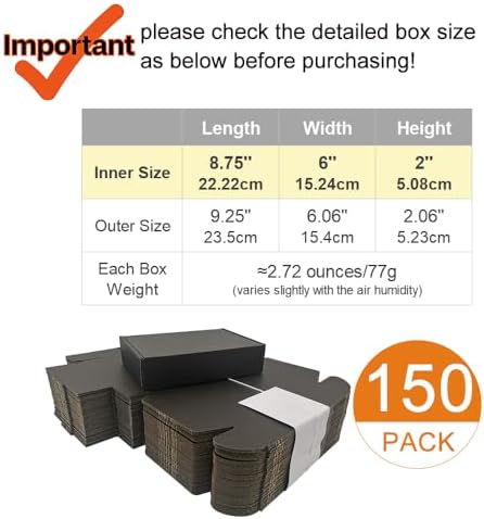 150 Pack 9x6x2'' Small Shipping Boxes, Corrugated Cardboard Mailers for Business, Black (CM962B-150) - Image 2