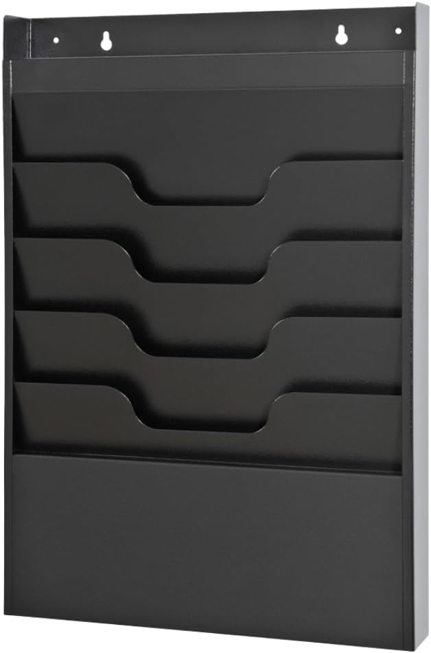 4 Tier Wall Mounted File Organizer, Metal Task Rack for Office Documents, Mail & Folders, Space-Saving Office Wall Organizer, Black 19.5”H by Unknown