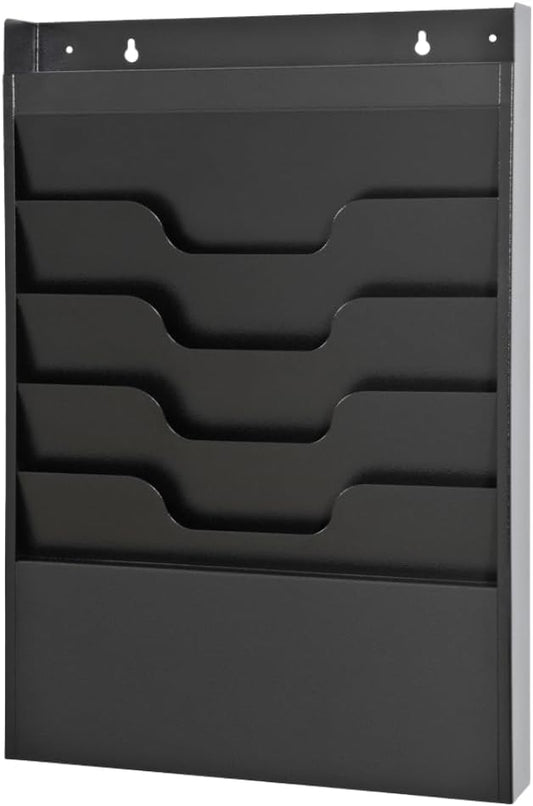 4 Tier Wall Mounted File Organizer, Metal Task Rack for Office Documents, Mail & Folders, Space-Saving Office Wall Organizer, Black 19.5”H by Unknown