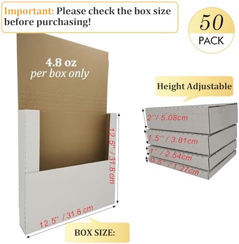50 Pack 12.5×12.5×2" Vinyl Record Mailers, Height-Adjustable for LPs - Image 2