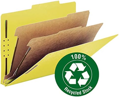 Smead 100% Recycled Pressboard Classification File Folder, 2 Dividers, 2" Expansion, Letter Size, Yellow, 10 per Box (14064) - Image 3