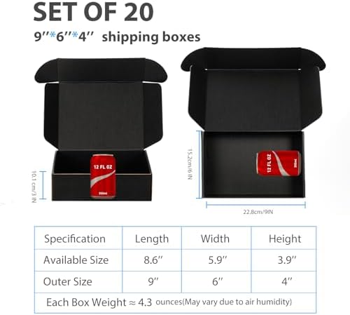 Black Shipping Boxes 9x6x4 Inches, 20 Pack - Image 2