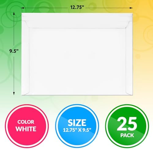 ABC PACK & SUPPLY Rigid Mailers 12.75 x 9.5 Inch, White Cardboard Envelopes, Self Seal Tear Strip, 550 GSM Paperboard, Stay Flat Design, Pack of 25 - Image 2