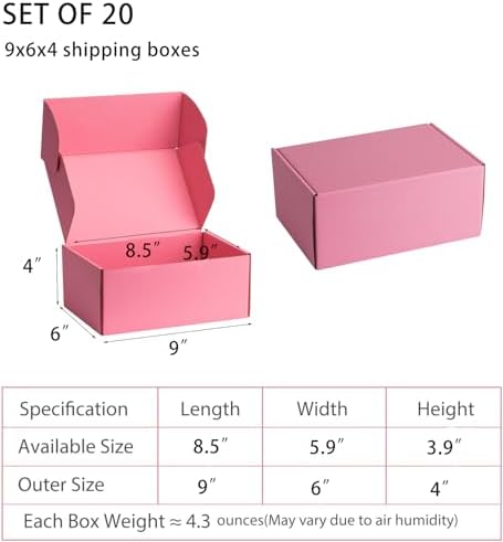 Pink Shipping Boxes 9x6x4 Inches, 20 Pack - Image 2