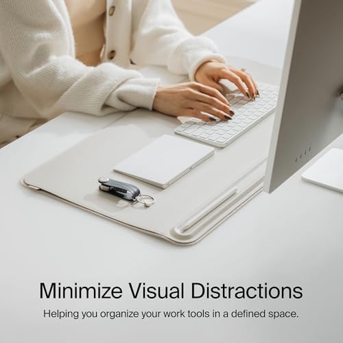 Orbitkey Desk Mat | Made from Premium Vegan Leather and Recycled PET Felt | Document Hideaway | Magnetic Cable Holder (Stone, Large) - Image 4
