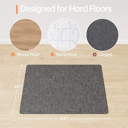 Office Chair Mat, 45" x 53" Computer Chair Mat for Hardwood Floor, Non-Curve Anti Slip Hard Floor Protector for Rolling Chair, PVC Mat Desk Rug for Home Office - Image 2
