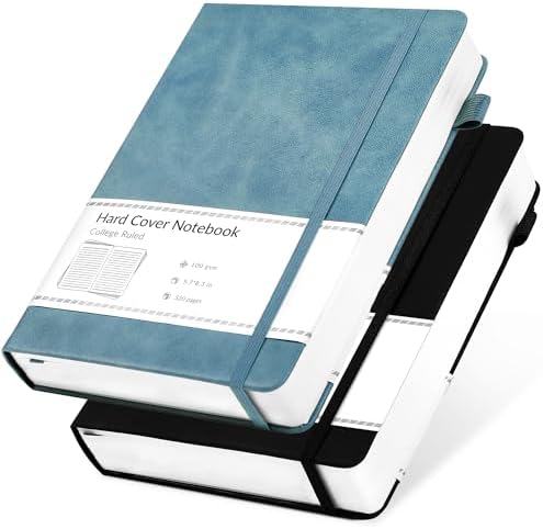 CAGIE 2 Pack Journals Notebooks for Women Men Leather Journals for Writing Hardcover A5 Journaling Notebooks Thick Journal Supplies Diary, Black& Blue by CAGIE