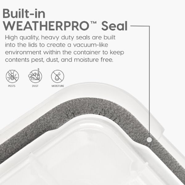 IRIS USA WeatherPro Storage Bins with Lids, 47 Qt, Gasket Seal, 2 Pack | Airtight gasket helps protect clothing, shoes, crafts, keepsakes, and household supplies from moisture and dust. - Image 5