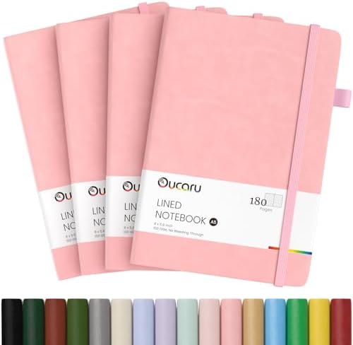Oucaru 4 Pack A5 Lined Journal Notebook for Writing, 180 Pages by Oucaru