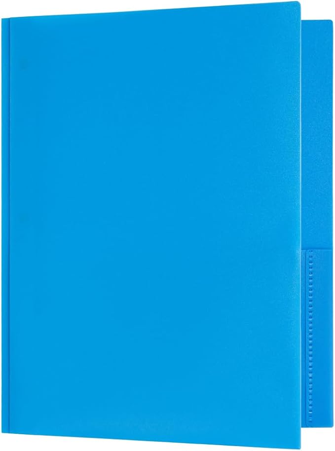 JAM PAPER Plastic Color POP Folders - 2 Pocket Durable Folders with Metal Prongs Fastener Clasps - Blue - 6/Pack - Image 3