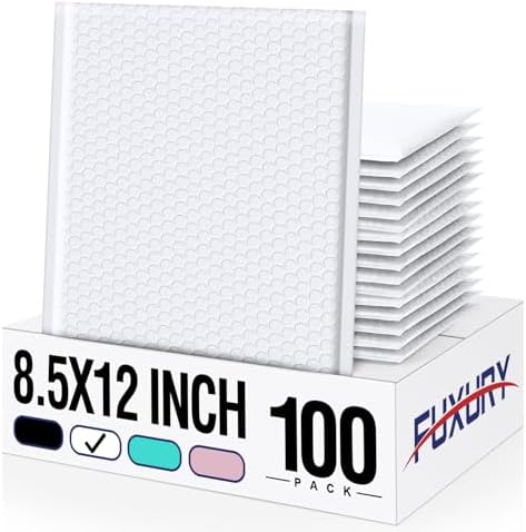 Fuxury White Bubble Mailers 8.5x12" Padded Envelopes 100 Pack Bulk by Fuxury