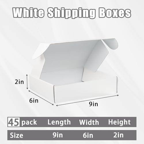 FORBFAN 9x6x2 Shipping Boxes, 45 Pack White Mailer Boxes for Small Business, Sturdy Corrugated Cardboard Packaging Boxes for Mailing & Shipping - Image 2