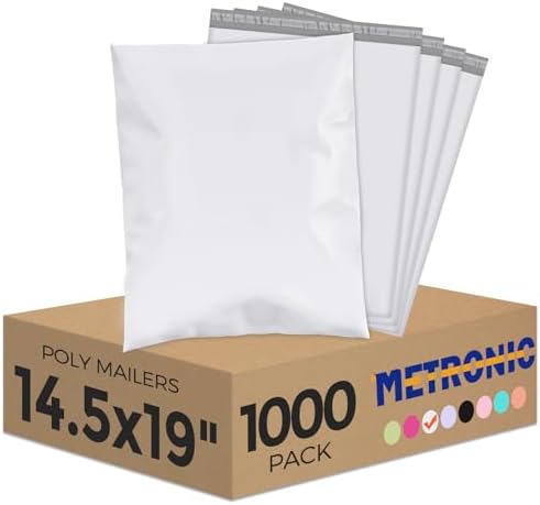 Metronic Poly Mailers 14.5x19 1000 Pcs White, Large Shipping Bags for Clothing Mailing Bags with Strong Self-sealing Adhesive Waterproof and Tear-Proof Postal Bags in Bulk by METRONIC