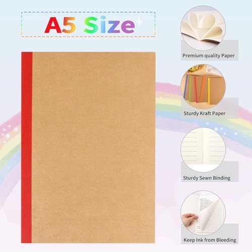 EOOUT 60 Pack A5 Kraft Notebooks, Composition Notebooks Lined Journal Bulk, 15 Colors with Rainbow Spines, 60 Pages for Kids Women Girls, School Office Supplies - Image 3