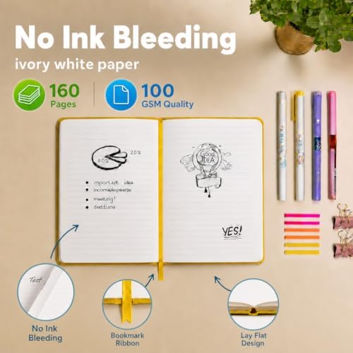 IDEALOne Hardcover Journal Lined–A5 (5.7x8), College Ruled Journaling Notebooks,160 pages, 100GSM Thick Paper, Journal for Women, Men, Teens - Black - Image 2