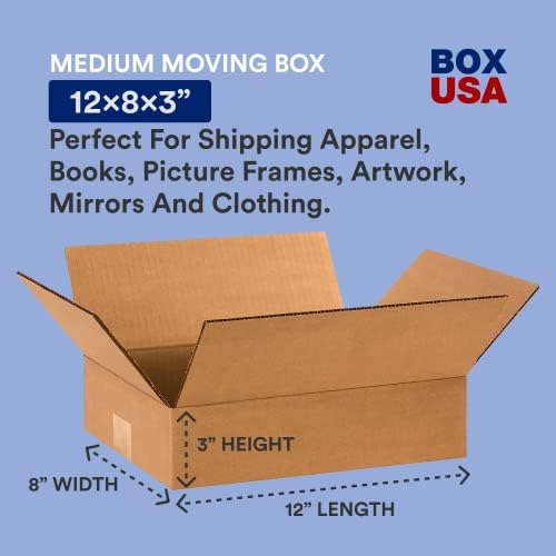 BOX USA Shipping Boxes 12"L x 8"W x 3"H 25-Pack Flat Corrugated Cardboard Box for Packing, Moving and Storage - Image 2