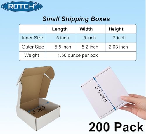 ROTCH 200 Pack 5x5x2'' Small Shipping Boxes, Cardboard Corrugated Mailers, White (M552-200-W) - Image 2