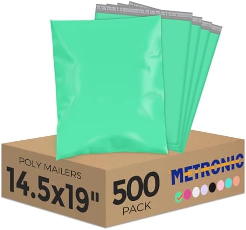 Metronic Poly Mailers 14.5X19 500Pack, Strong Adhesive Shipping Bags for Clothing, Waterproof Mailers Poly Bags for Small Businesses, Flexible Mailing Bags Packages Bags Green by METRONIC