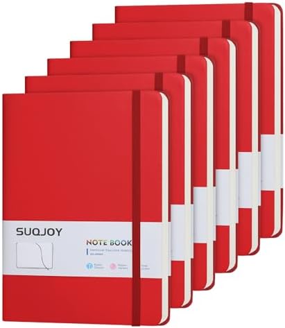 SUQJOY Lined Journal Notebooks, 6 Pack 160 Pages, 5.5x 8.2-Inch Journals for Women Men, Hardcover Notebook with 100 gsm Thick Paper, A5 Size College Ruled Notebook for Writing/Travel/Work (Red-6 Pack) by SUQJOYOFFICE