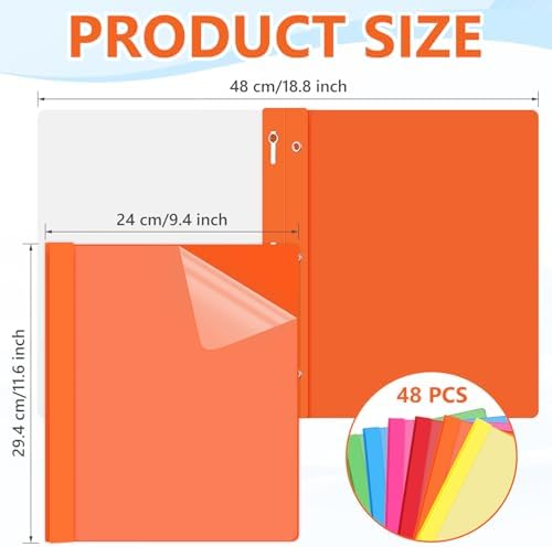 Feifeiya 48 Pack Plastic Report Covers with 3 Prongs Presentation Folders Bulk, 100 Sheet Capacity, Clear Front Report Covers for Presentation Document Paper School Office Supplies (Bright Colors) - Image 2