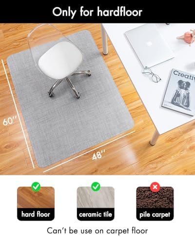 Baroyal Office Chair Mat for Hardwood Floor Under Desk Computer Rolling Chair Mat for Wood/Tile Floor Non-Slip Heavy Duty Desk Rug PVC Plastic Hard Floor Protector 48" x 60" (Mist) - Image 3