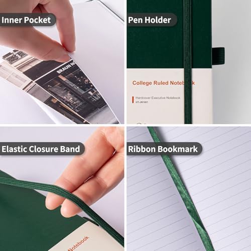 Heture Hardcover Notebooks, 6 Packs A5 Lined Journals Notebook for Writing 160 Pages, 8.2 x 5.5 inch, 6 Colors Classic Ruled Notebooks for College/Work/Travel (Forest Green, 1 Pack) - Image 4