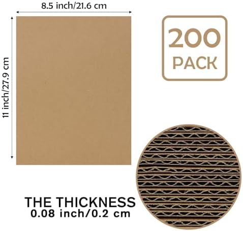 Calenzana 8.5x11 Browm Corrugated Cardboard Sheets, Flat Card Boards Inserts for Crafts, Packing, Shipping, Moving, Mailing, 200 Pack - Image 2
